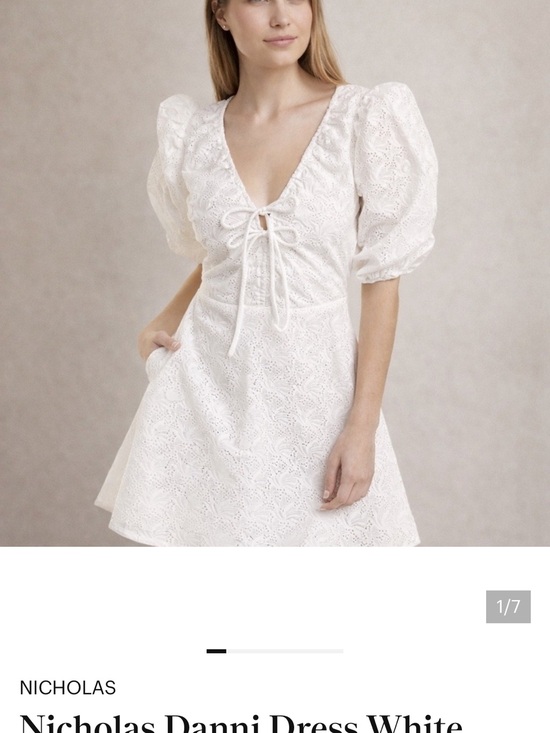 NICHOLAS Dresses & Skirts - NICHOLAS White Eyelet Mini Dress with Puff Sleeves